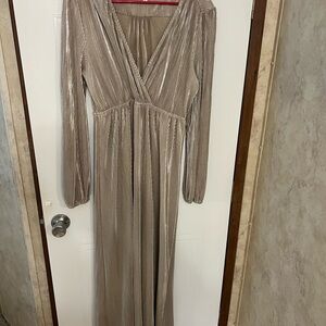 Baltic Born Tan Long Sleeve Gown with Bishop Sleeves for Weddings